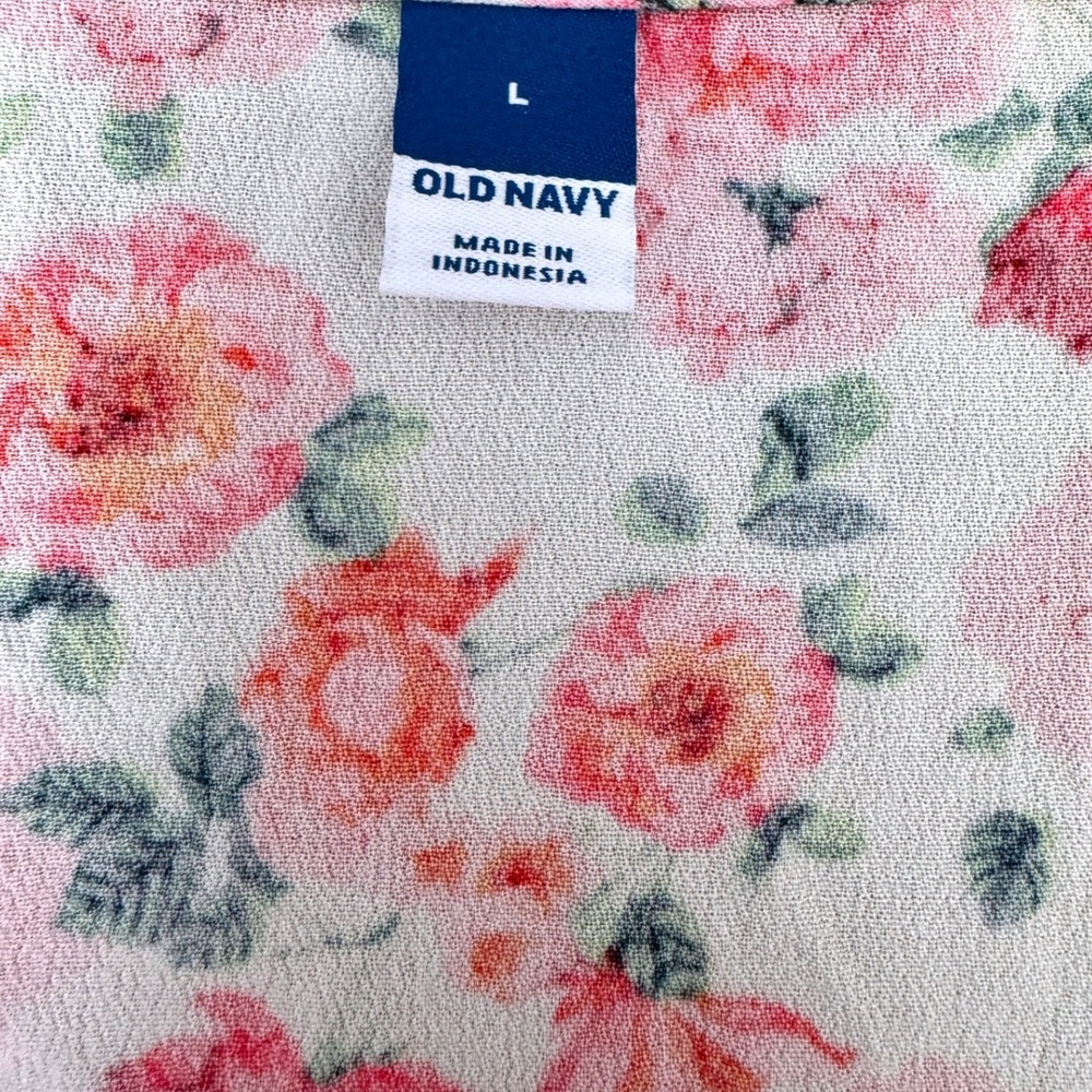 Old Navy Floral Puff Sleeve Ruched Front Midi Dress Pink Large High Low Rose - Picture 5 of 7